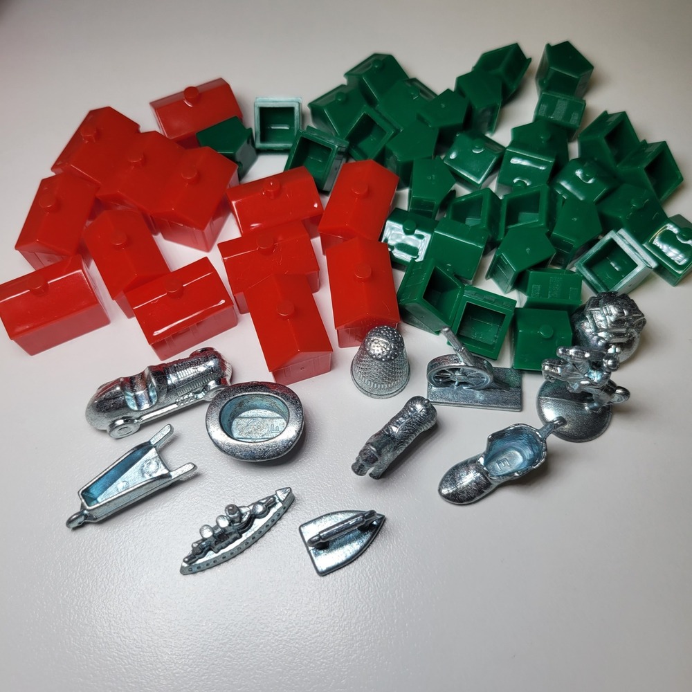 Vintage‎ Monopoly Pieces Tokens Replacement Metal Figures Houses Hotels Lot